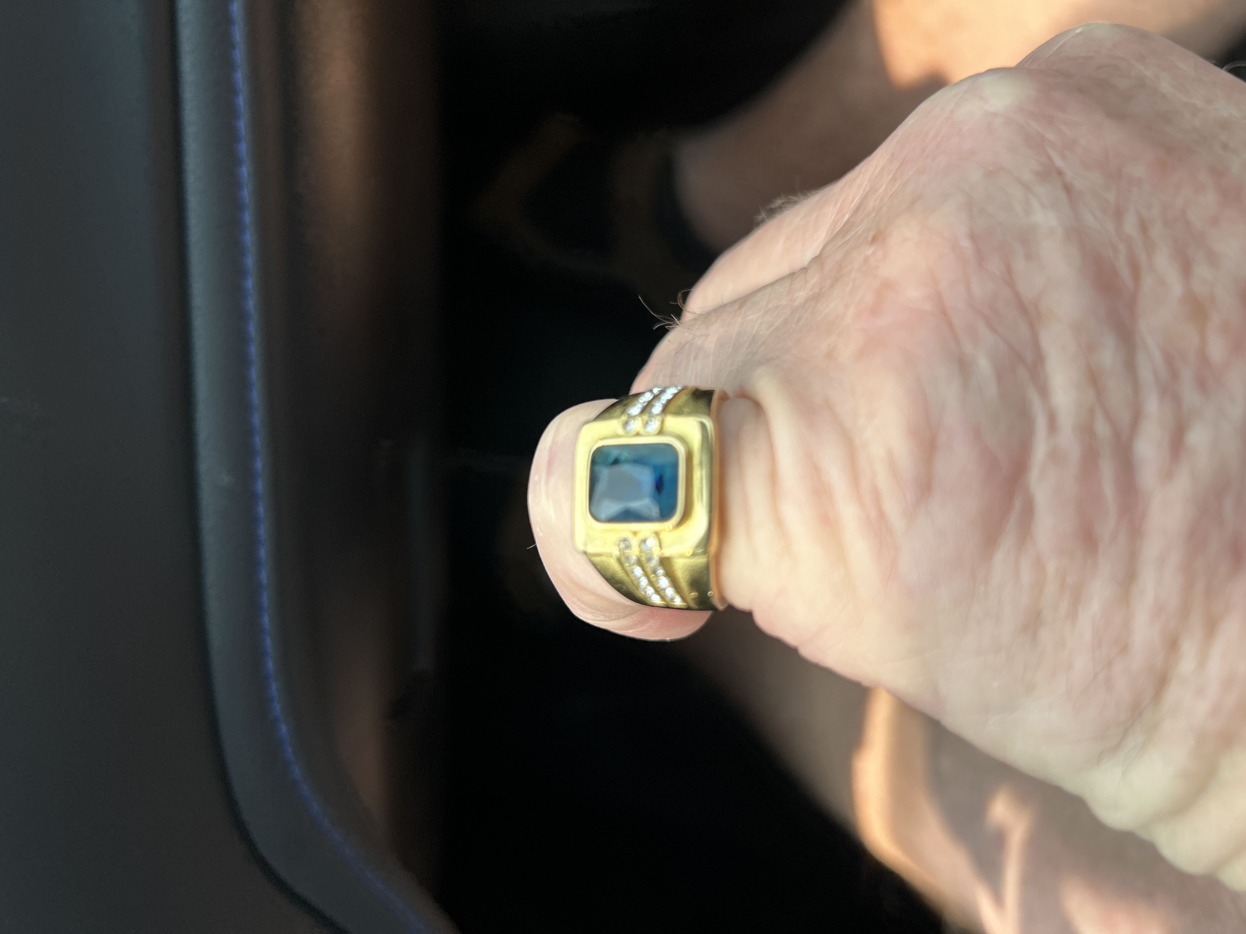 Men's Gold Ring with Blue Stone and Diamond Accents