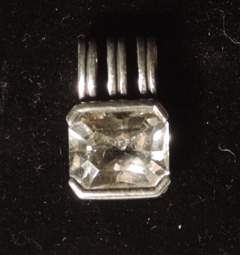 Vintage Style Silver Pendant with Emerald Cut Clear Stone